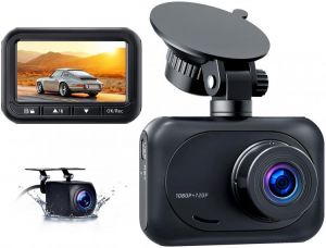 מצלמת דאש למכוניות 1080P Full HD מצלמת דאש כפולה מלפנים ומאחור, 2.45 אינץ 'מסך IPS במצלמת רכב עם מצלמת גיבוי עמידה במים, 17