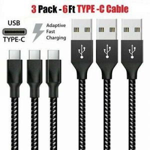 take it easy cellphone & smartphone  3 Pack 6FT USB-C Type-C Cable For Nylon Braided Data Sync Charger Charging Cord