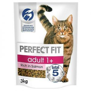 3kg Perfect Fit 1+ Adult Complete Dry Cat Food Salmon Cat Biscuits (4 x 750g)