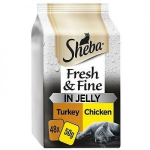 48 x Sheba Fresh & Fine Cat Pouches Wet Food Poultry Collection In Jelly 50g