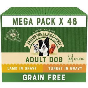 48 x 100g James Wellbeloved Grain Free Adult Dog Food Turkey In Gravy Pouch