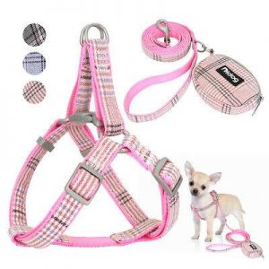 Pink Plain Step-in Dog Harness and Lead Set With Treat Bag for Medium Dog Beagle
