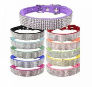 take it easy pets Suede Leather Rhinestone Diamante Dog Collar Soft Bling Cat Puppy Small Pet UK